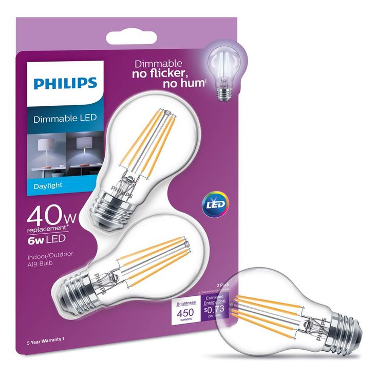 Philips 40-Watt Equivalent A19 Dimmable Energy Saving Clear Glass Indoor/Outdoor LED Light Bulb Daylight (5000K) (4-Pack)