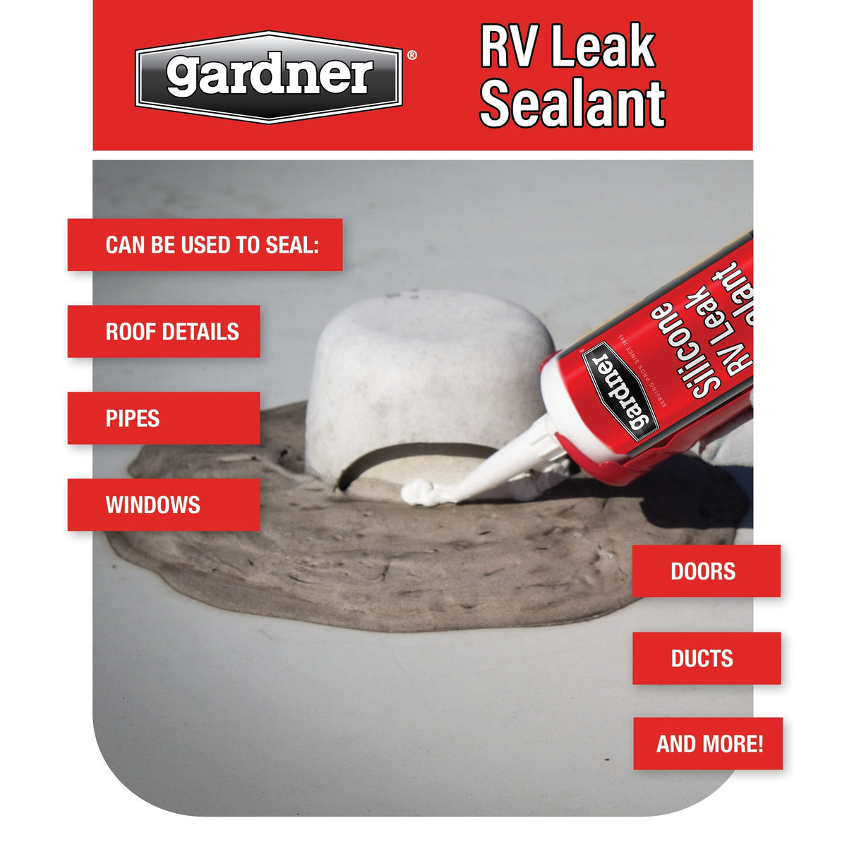 Gardner Silicone RV Leak Sealant, White, 10-oz – Waterproof Roof Sealant