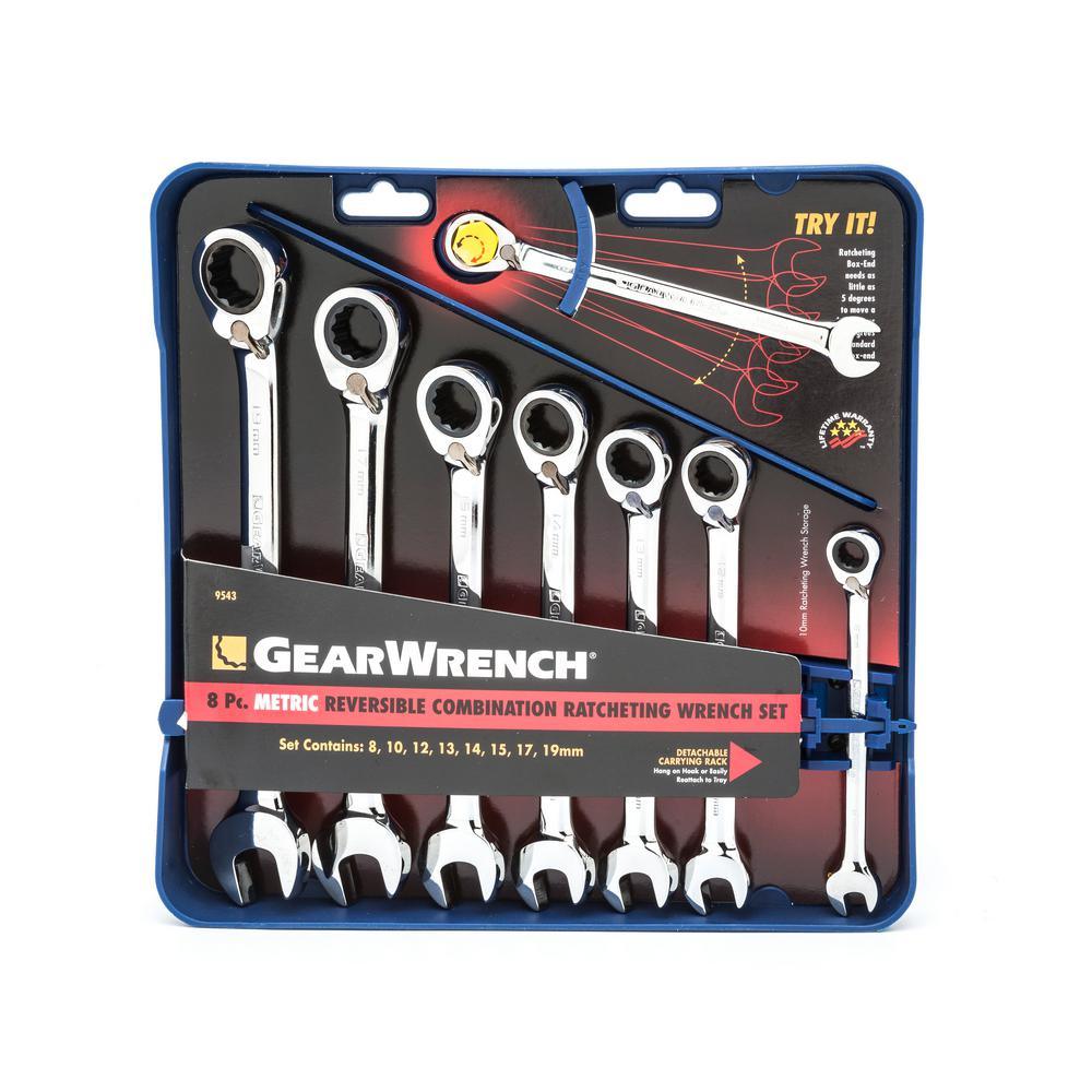 Metric Reversible Combination Ratcheting Wrench Set (8-Piece) - Super Arbor