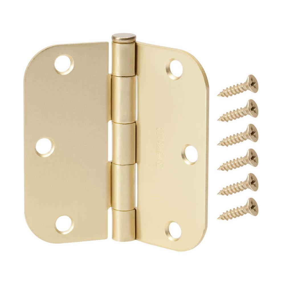3-1/2 in. Satin Brass 5/8 in. Radius Door Hinges Value Pack (12-Pack) - Super Arbor