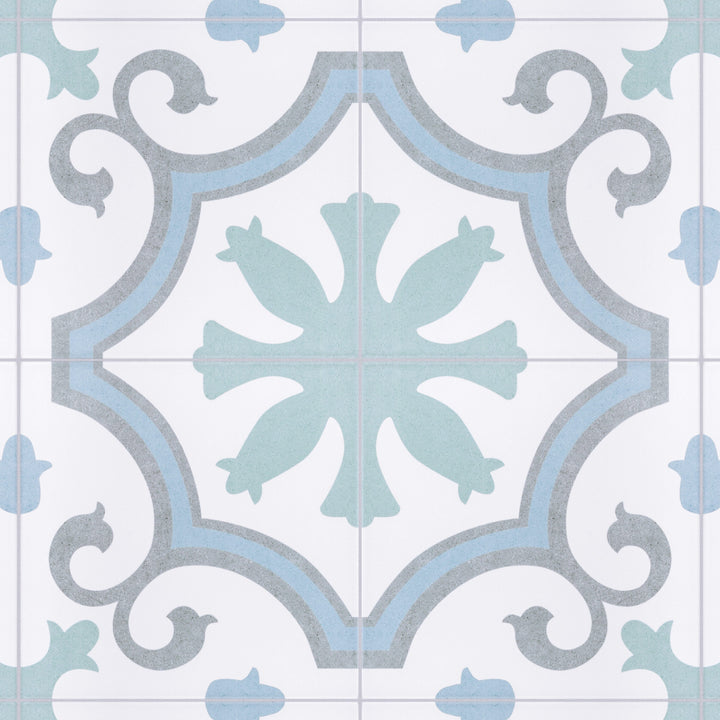 Affinity Tile Lacour Aqua 10-in x 10-in Satin Porcelain Encaustic Floor and Wall Tile product image
