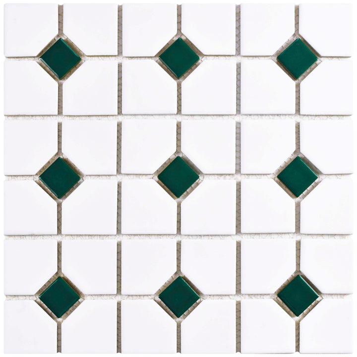 Affinity Tile Oxford Matte White with Green Dot 11-in x 11-in Multi-finish Porcelain Mosaic Floor and Wall Tile product image