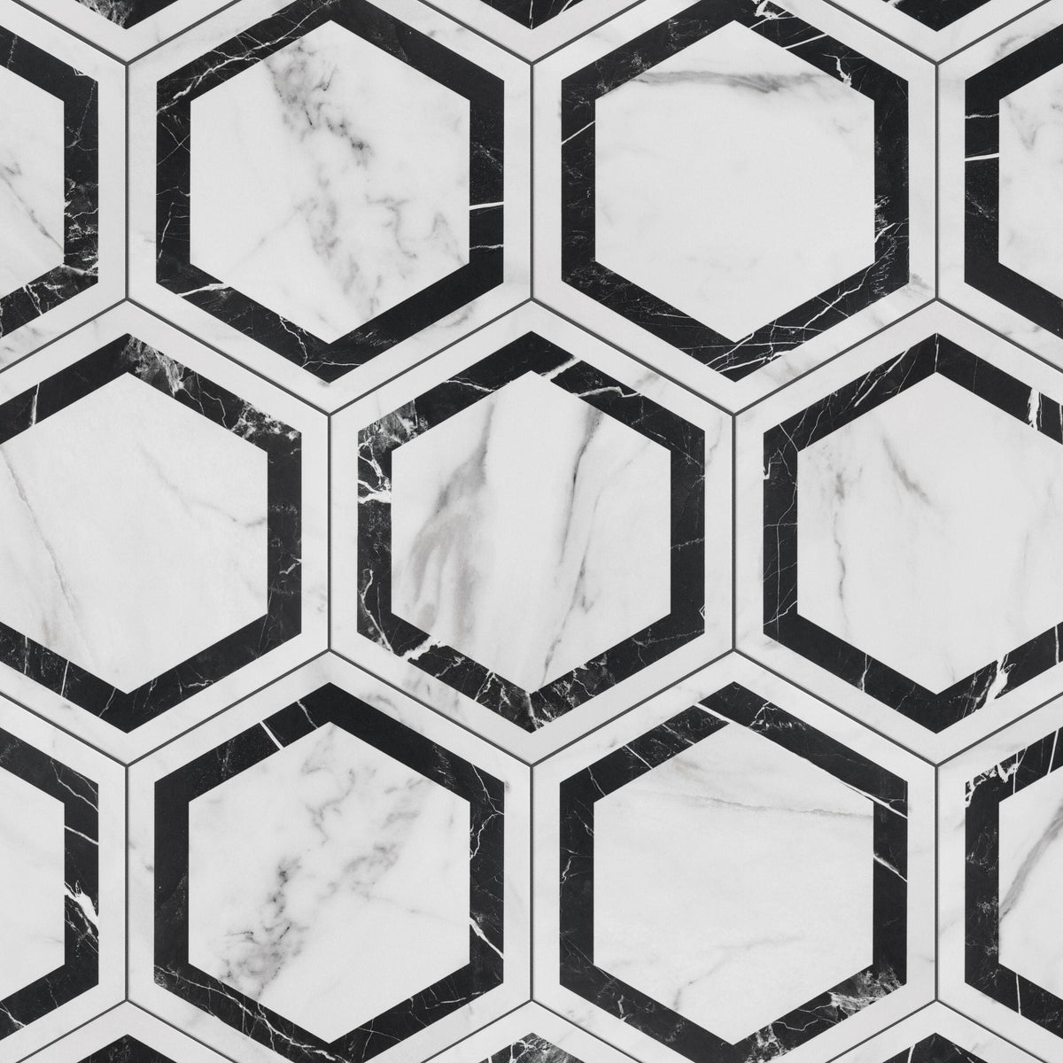 Affinity Tile Marbilia Hex Venato Black Geo with Biotech 11-in x 13-in Matte Porcelain Marble look Hexagon Floor and Wall Tile product image