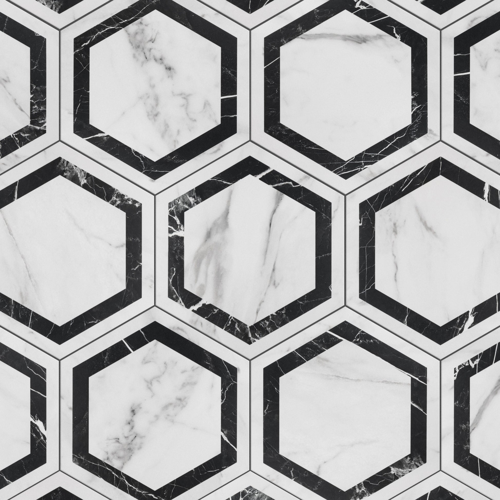 Affinity Tile Marbilia Hex Venato Black Geo with Biotech 11-in x 13-in Matte Porcelain Marble look Hexagon Floor and Wall Tile product image