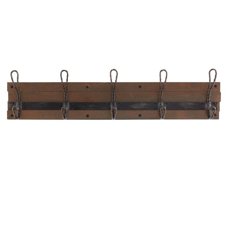 27 in. Rustic Pine and Distressed Brass Hook Rack