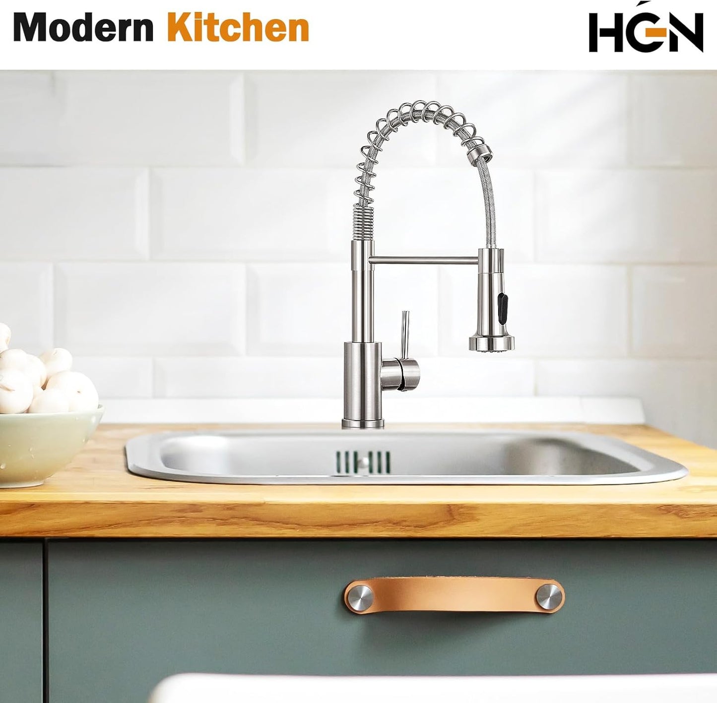 HGN Kitchen Faucet with Pull Down Sprayer, Brushed Nickel