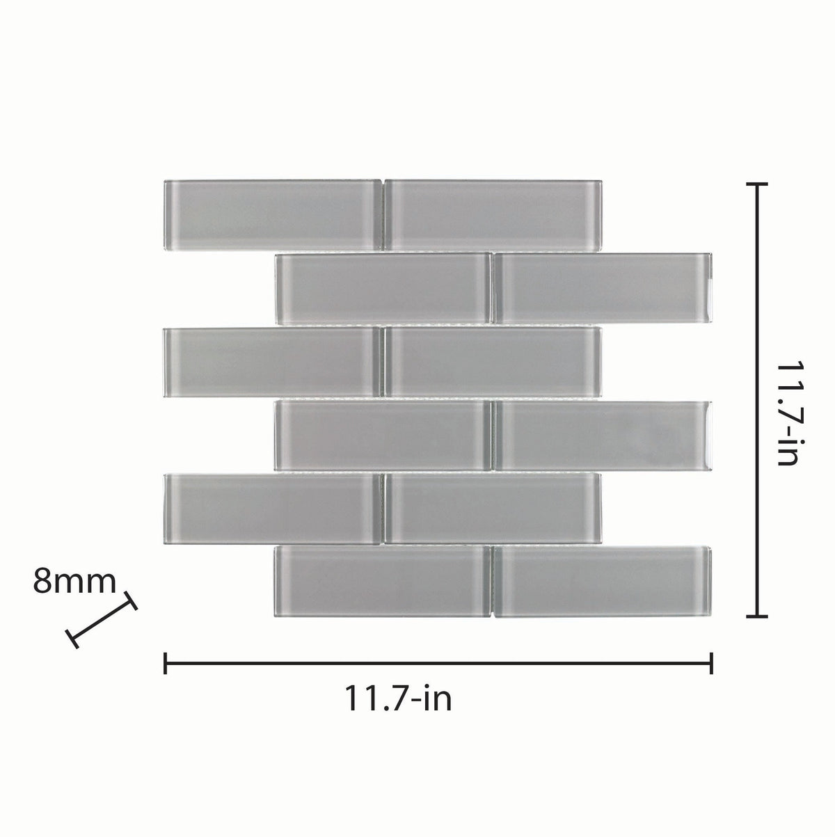 Elida Ceramica Gray 12-in x 12-in Glossy Glass Brick Subway Mosaic Wall Tile (0.955-sq ft)