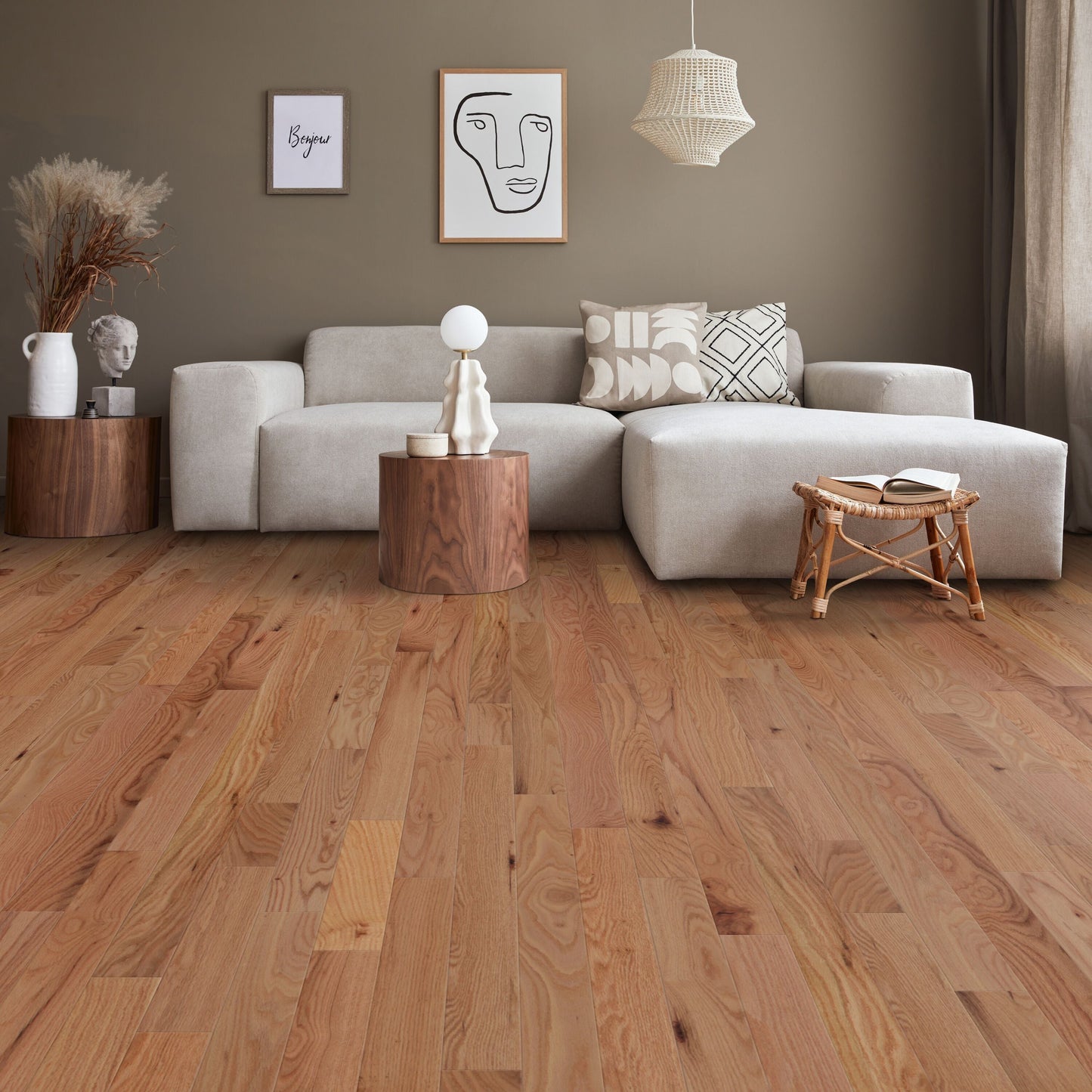 allen + roth Oak Natural hardwood flooring — installed room view