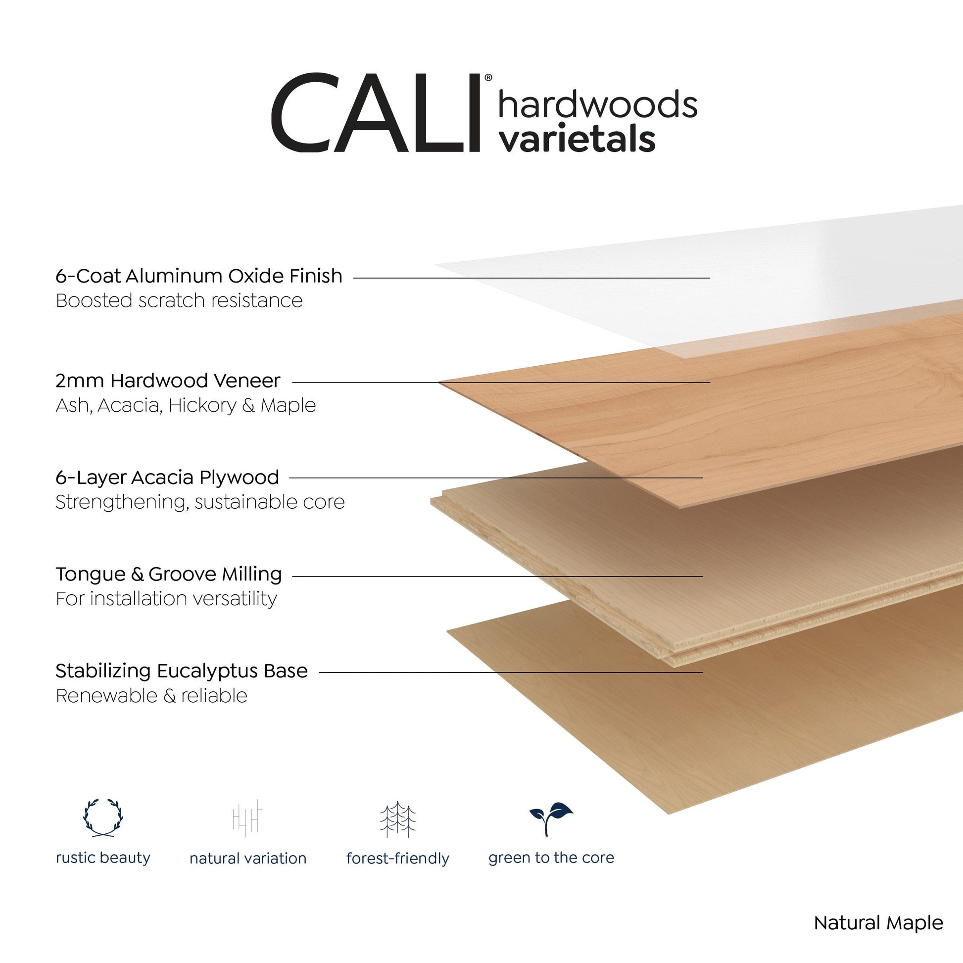 CALI Maple Natural Maple hardwood flooring — carton and plank detail