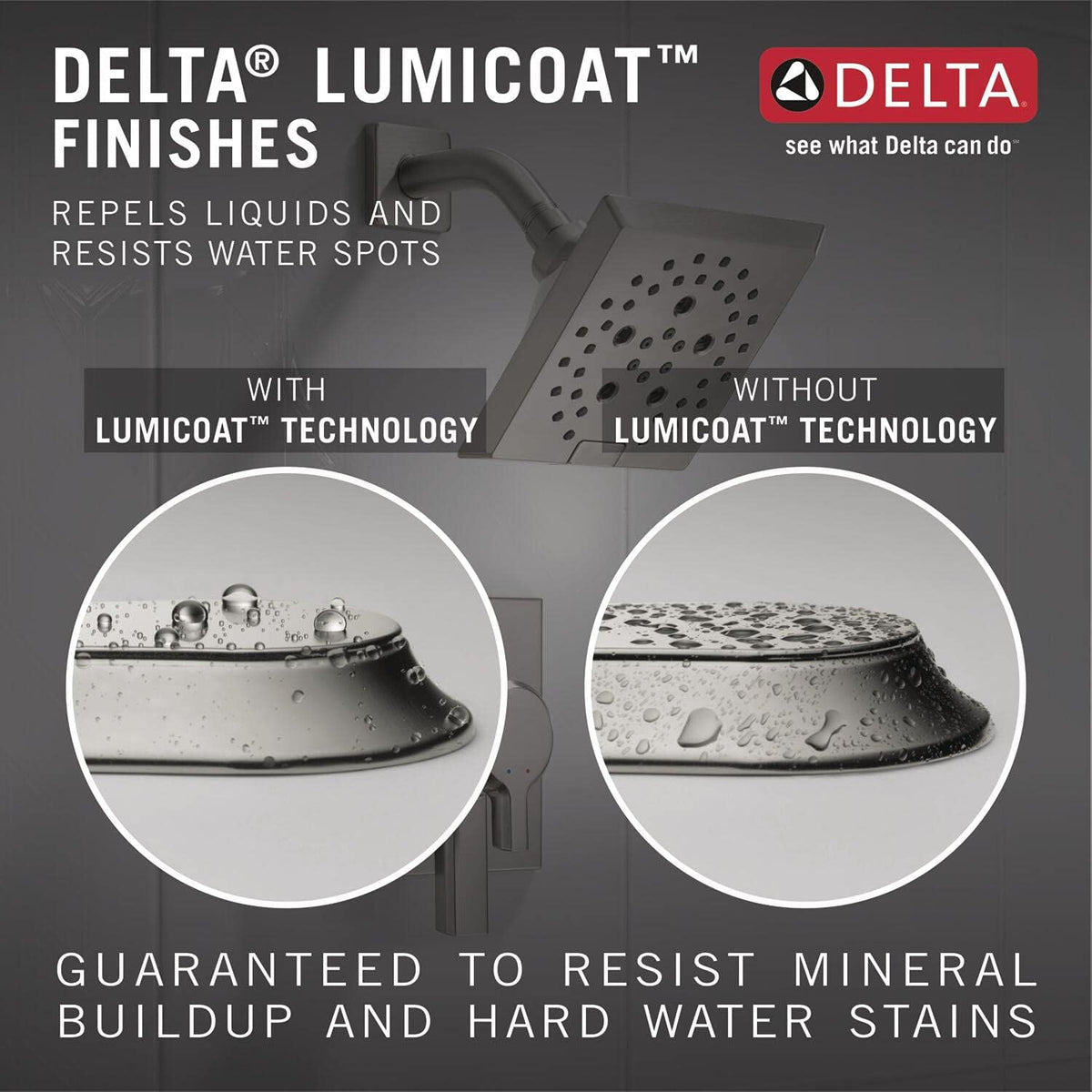 Delta Universal Showering Components Stainless 1-Spray Rain Shower Head, 2.5 GPM (9.5 LPM), Square, Lumicoat Stainless, 52159-SS-PR25