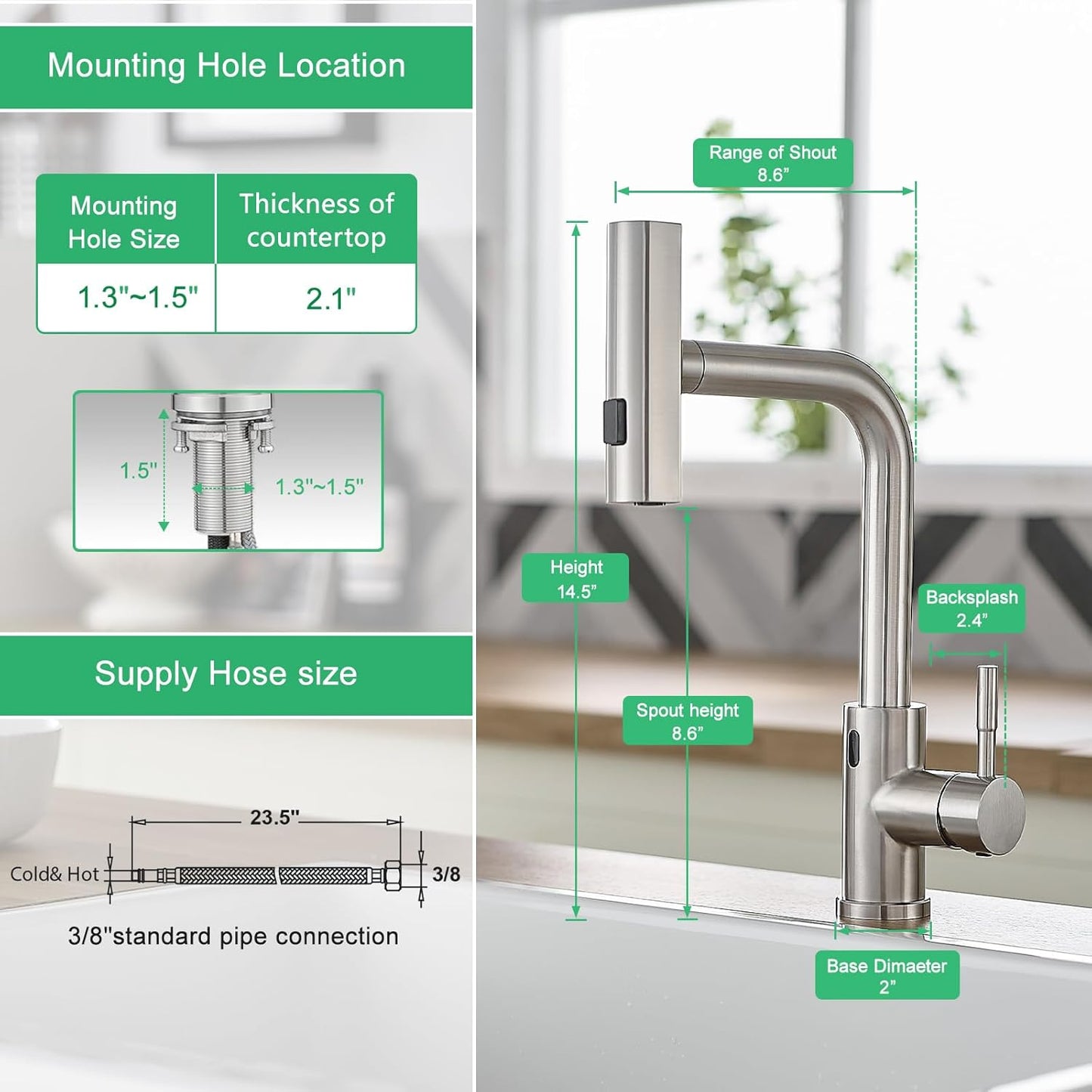 Cenosa Touchless Kitchen Faucet with Motion Sensor and Pull Down Sprayer, Brushed Nickel
