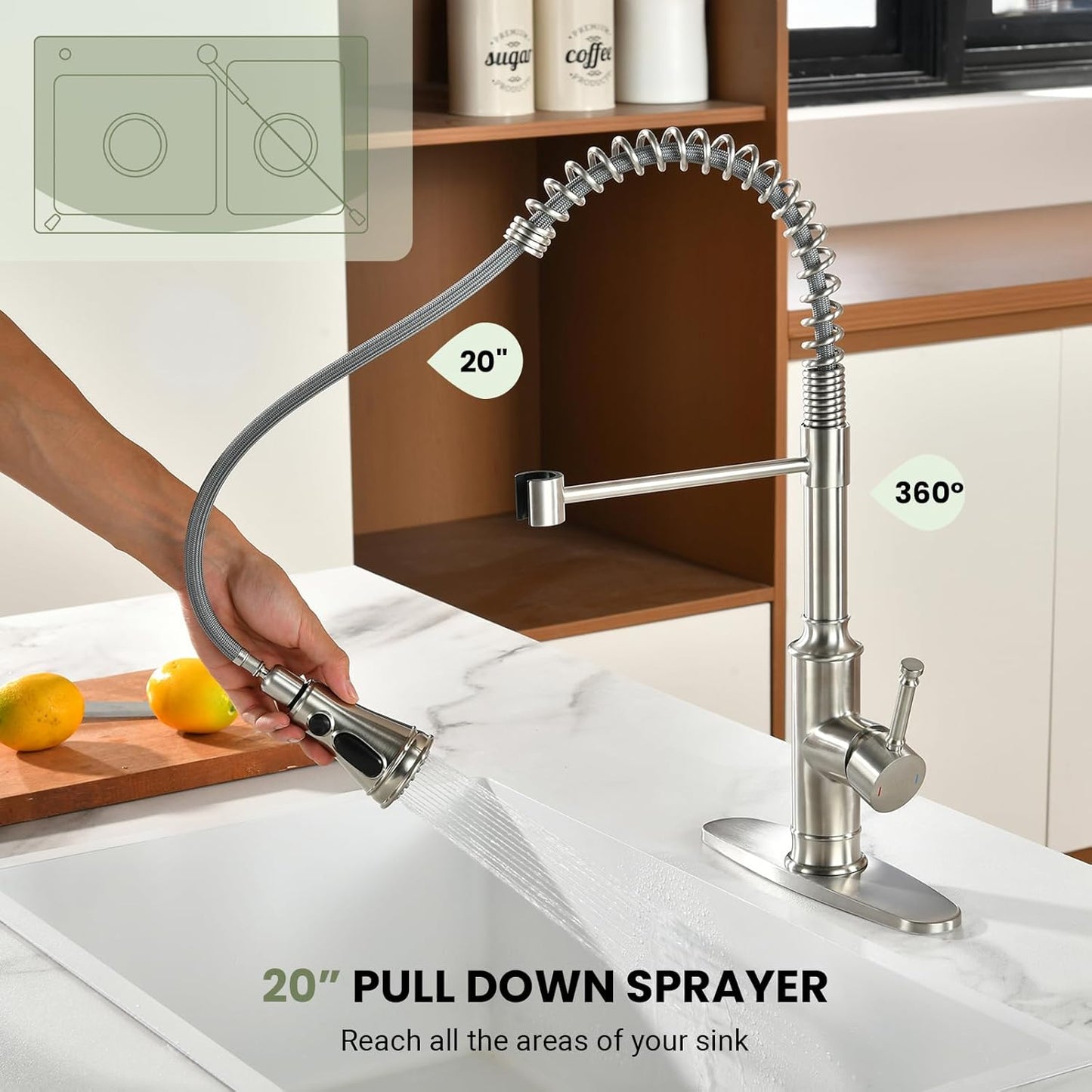 BLYLUND Commercial Kitchen Faucet with Pull Down Sprayer, Brushed Nickel