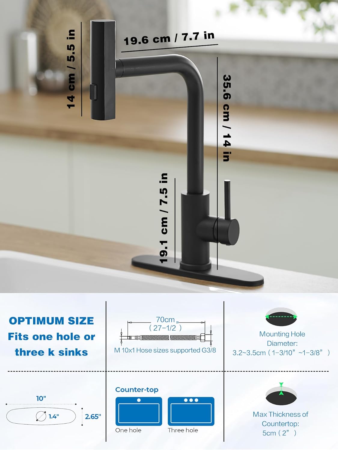 JOOM Black Kitchen Faucet with Pull Down Sprayer, Waterfall Design, Stainless Steel