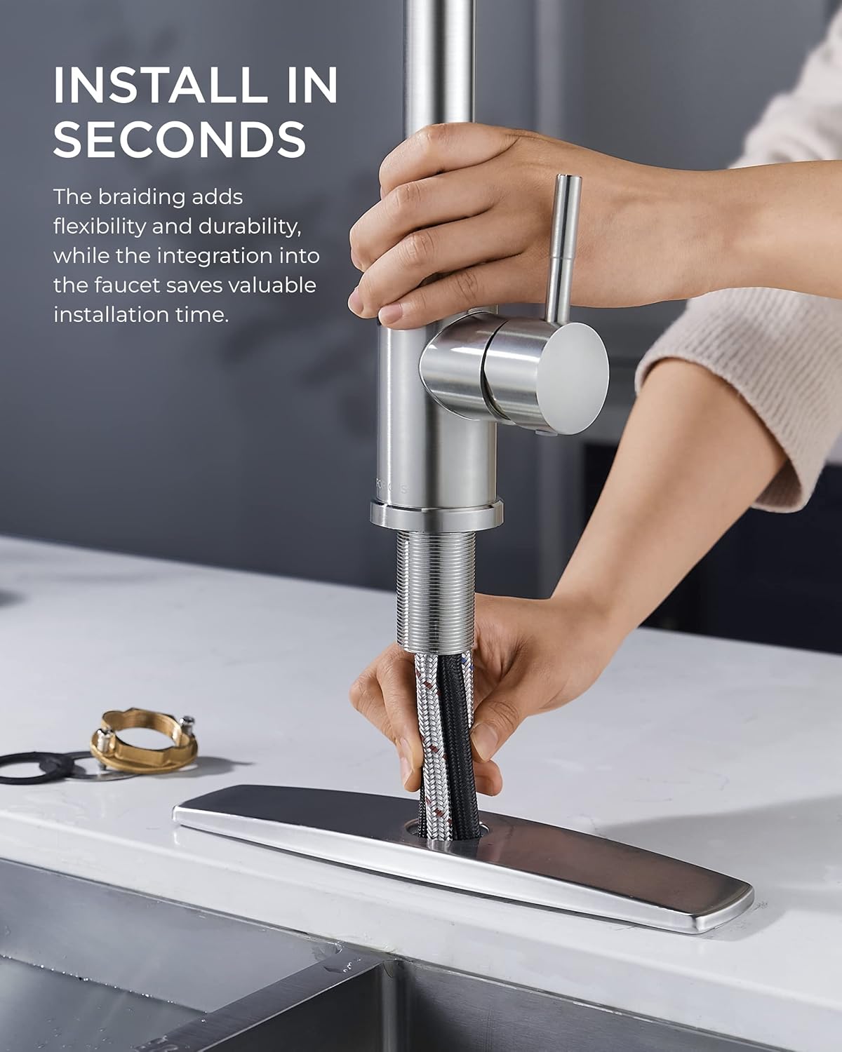 FORIOUS Pull Down Sprayer Kitchen Faucet, Brushed Nickel, High Arc Single Handle, Stainless Steel