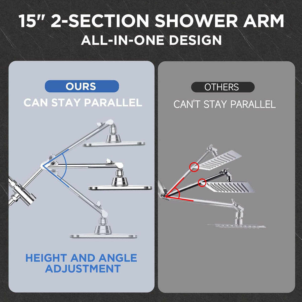 Veken Wide Rain Shower Head with Handheld Spray, High Pressure Combo with Adjustable Arm, Chrome Finish