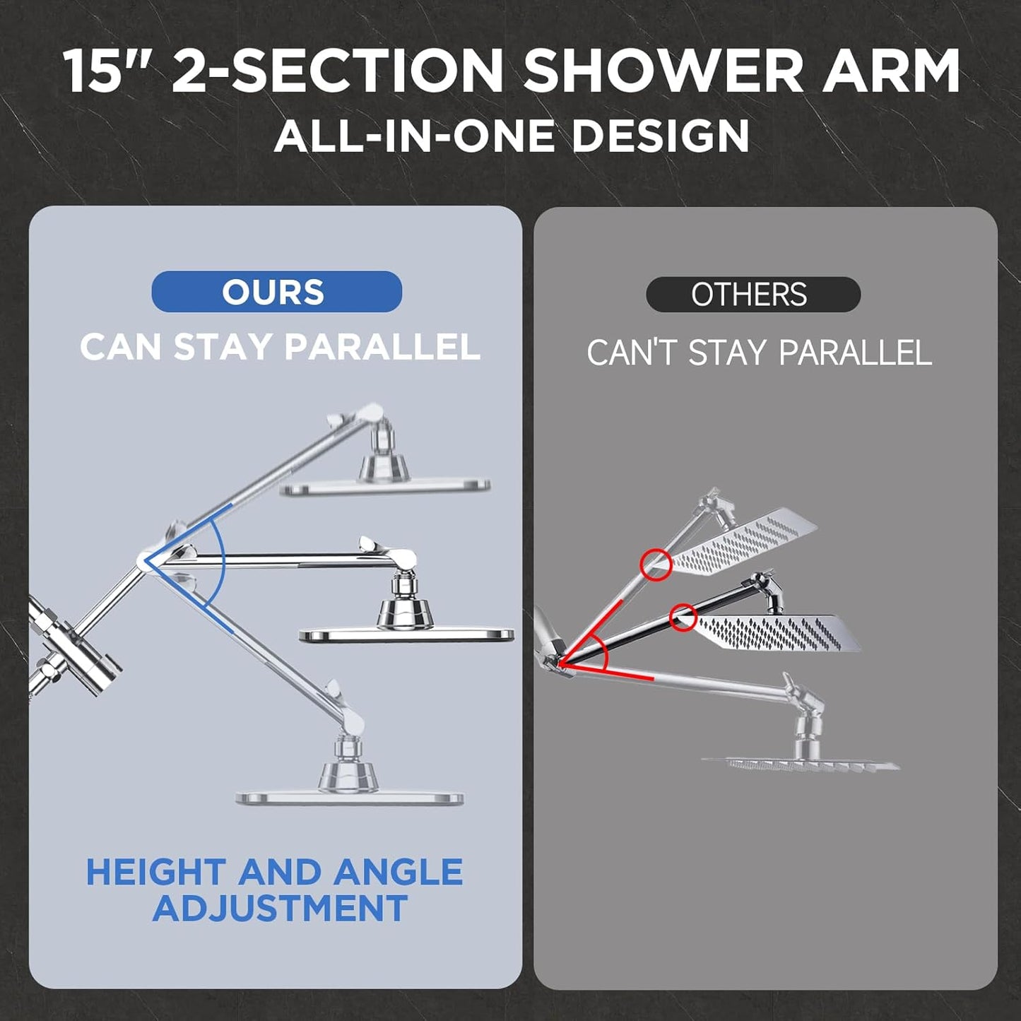 Veken Wide Rain Shower Head with Handheld Spray, High Pressure Combo with Adjustable Arm, Chrome Finish
