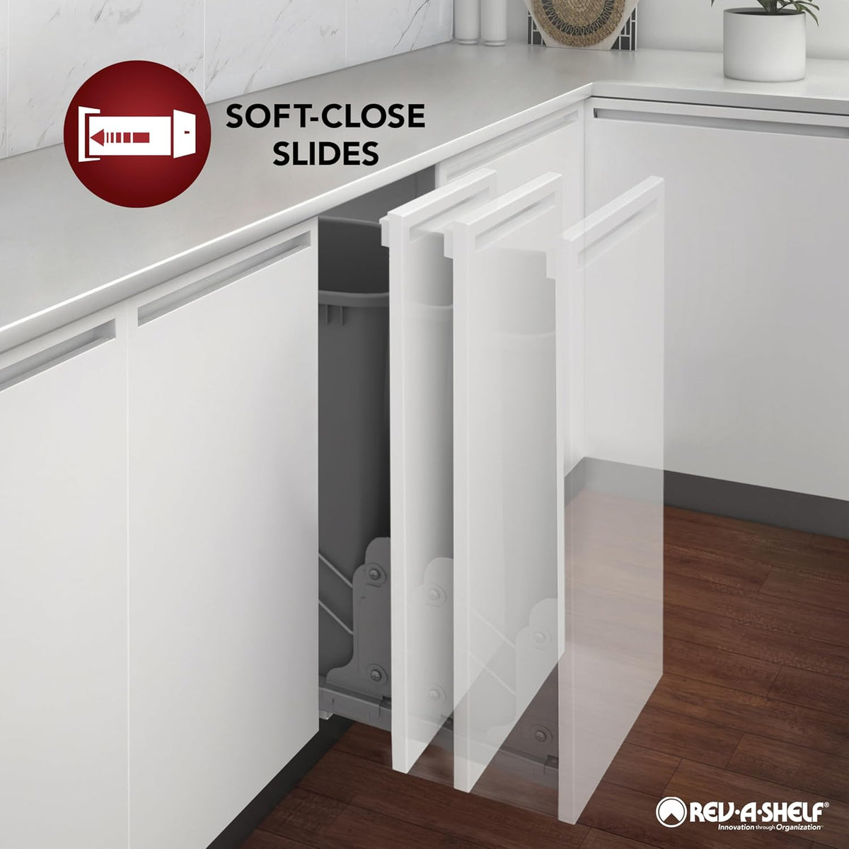 Rev-A-Shelf 53WC Series Double 27-Quart Plastic Soft-Close Pull-Out Trash Can, Orion Gray