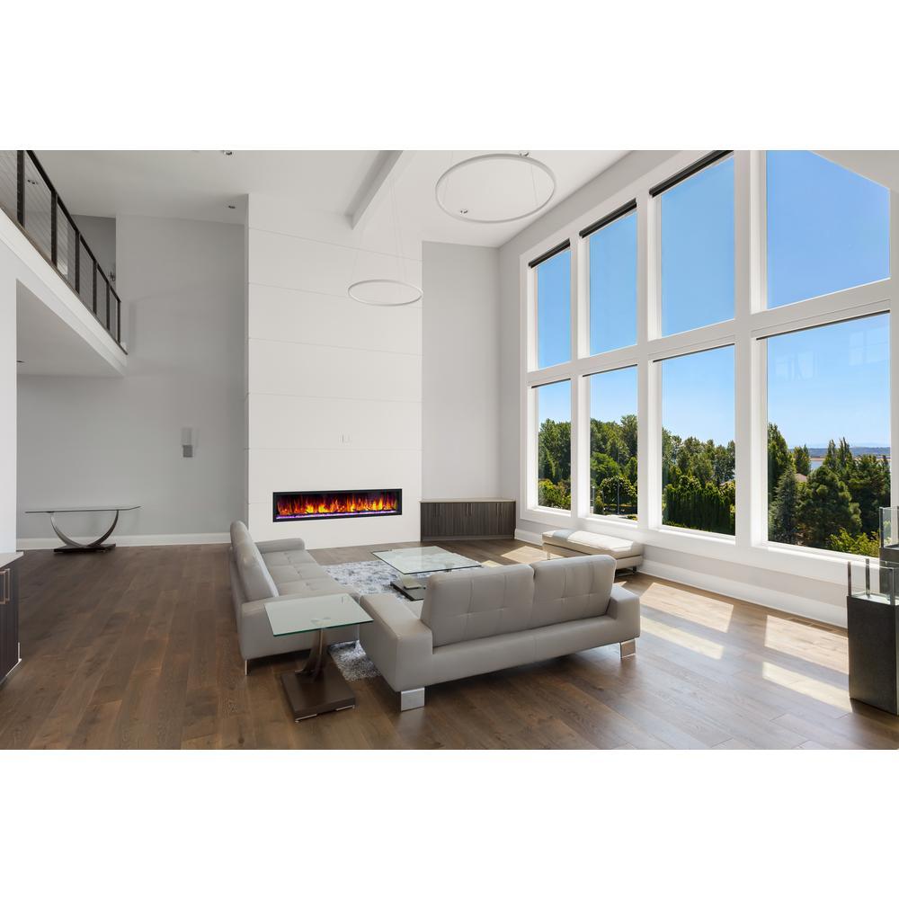 74 in. Cascade Flush-Mount LED Electric Fireplace in Black - Super Arbor