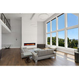 74 in. Cascade Flush-Mount LED Electric Fireplace in Black - Super Arbor