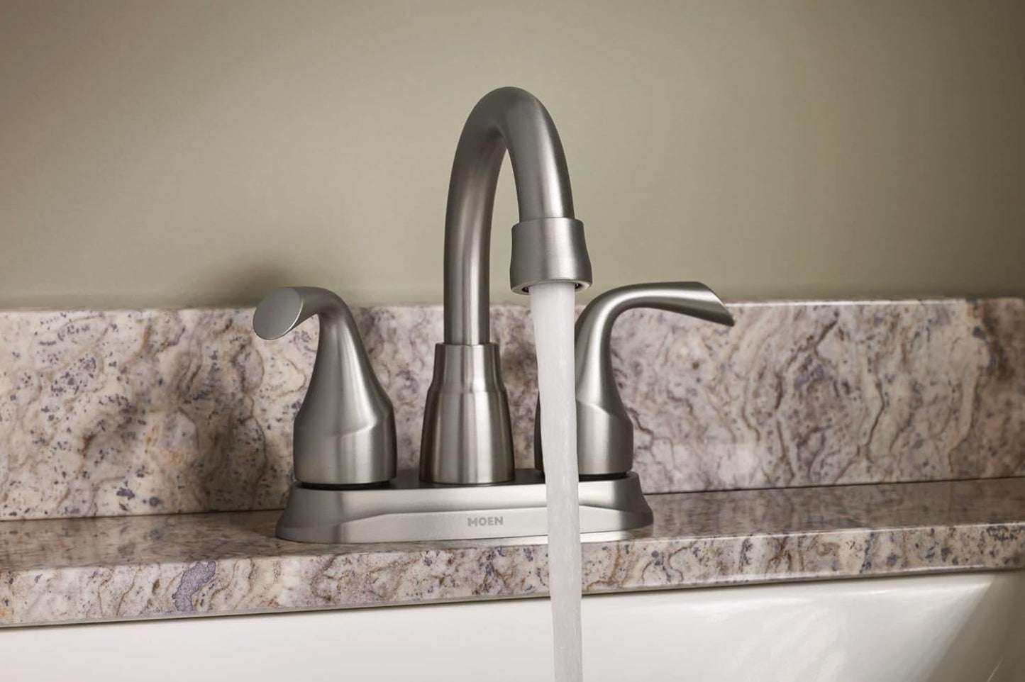 Moen Idora Spot Resist Brushed Nickel Two-Handle Centerset Bathroom Sink Faucet with Drain Assembly