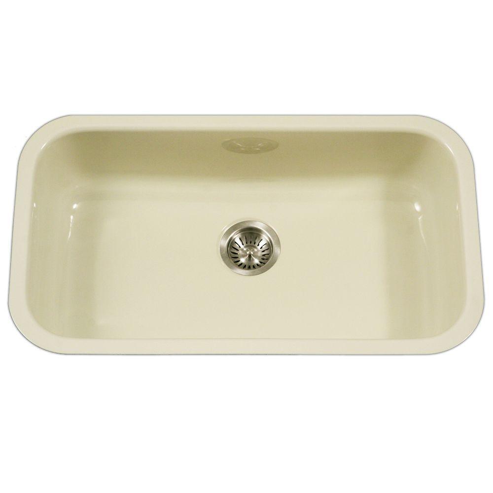 Porcela Series Undermount Porcelain Enamel Steel 31 in. Large Single Bowl Kitchen Sink in White - Super Arbor