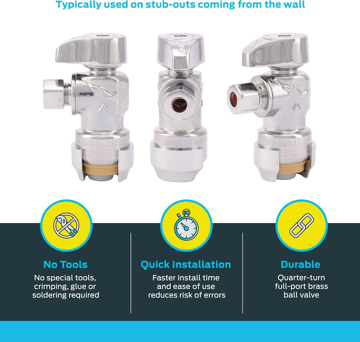 SharkBite Brass 1/2-in Push-to-Connect x 1/4-in OD Compression Quarter Turn Angle Valve