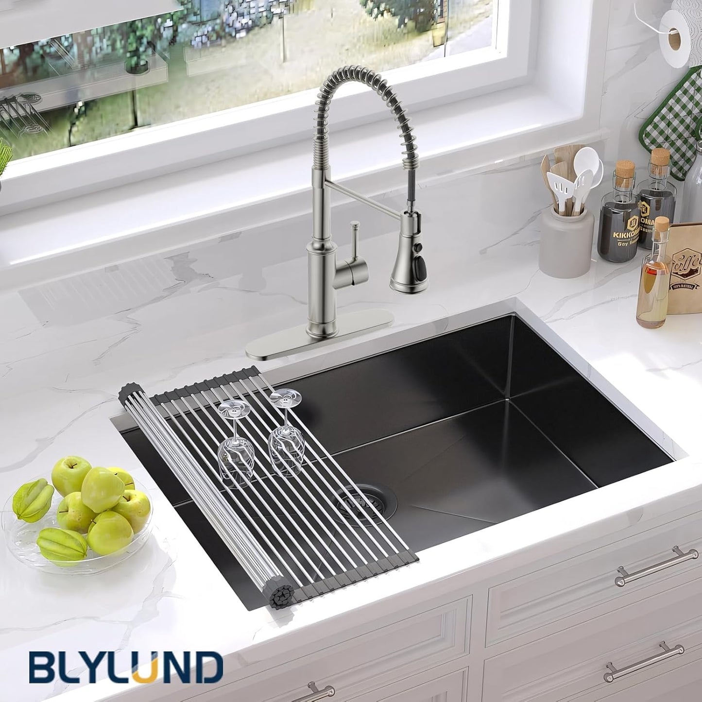 BLYLUND Commercial Kitchen Faucet with Pull Down Sprayer, Brushed Nickel
