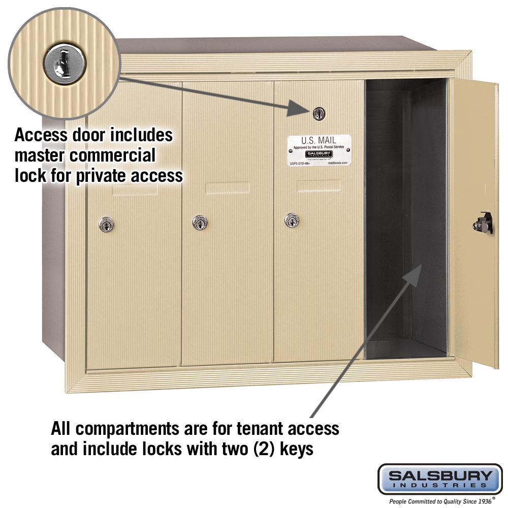 3500 Series Sandstone Recessed-Mounted Private Vertical Mailbox with 4 Doors - Super Arbor