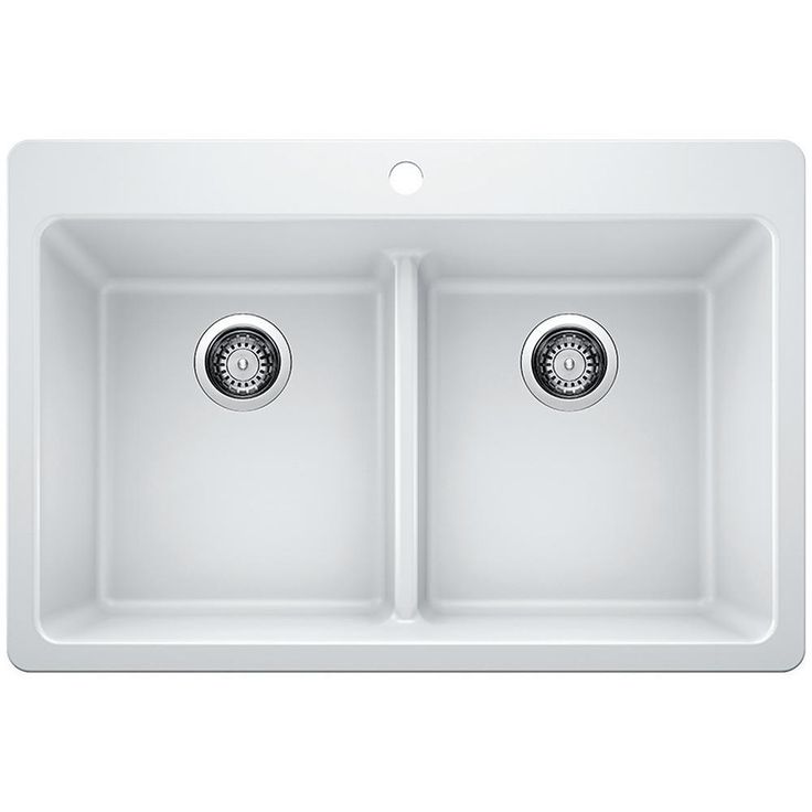 Glacier Bay Drop-in/Undermount Granite Composite 33 in. 1-Hole 50/50 Double Bowl Kitchen Sink with Low Divide White