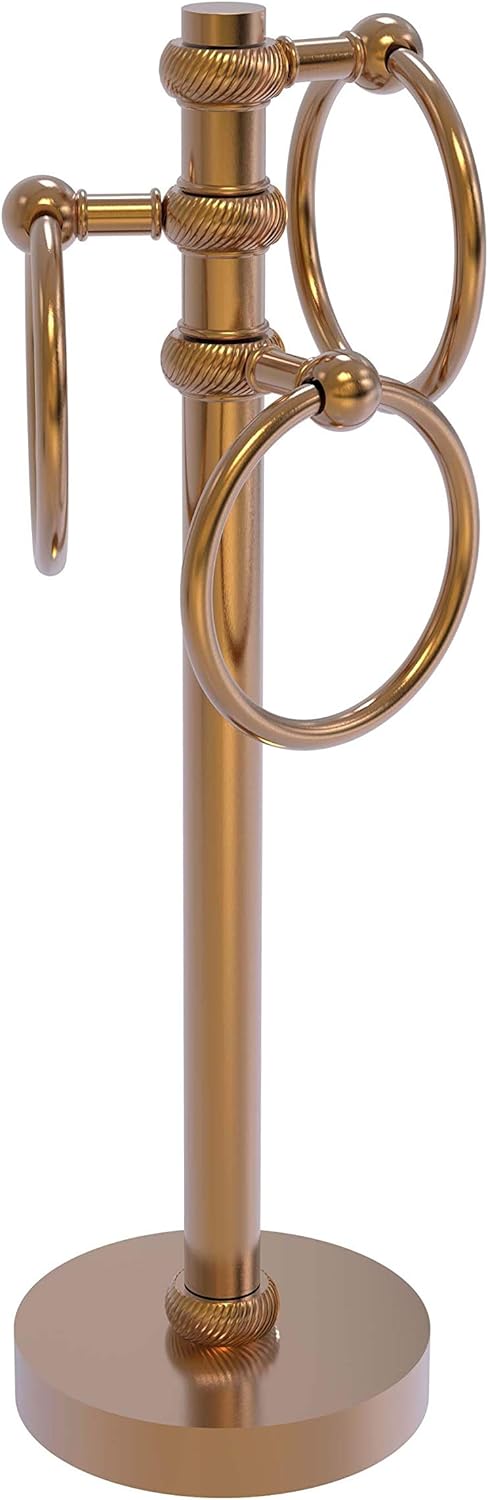 Allied Brass Vanity Top 3-Ring Guest Towel Holder with Twisted Accents, Satin Brass