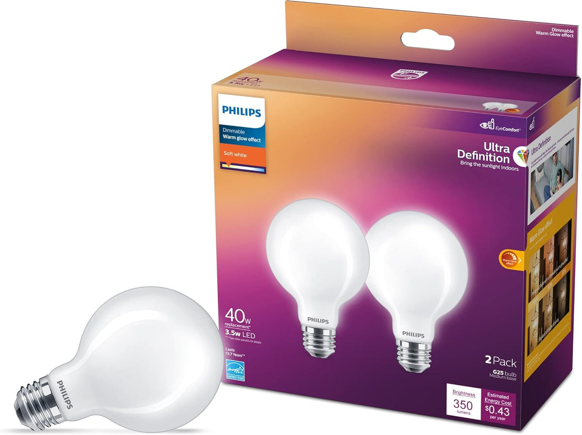 Philips 40-Watt Equivalent G25 Dimmable LED Light Bulb, Daylight, 8-Pack
