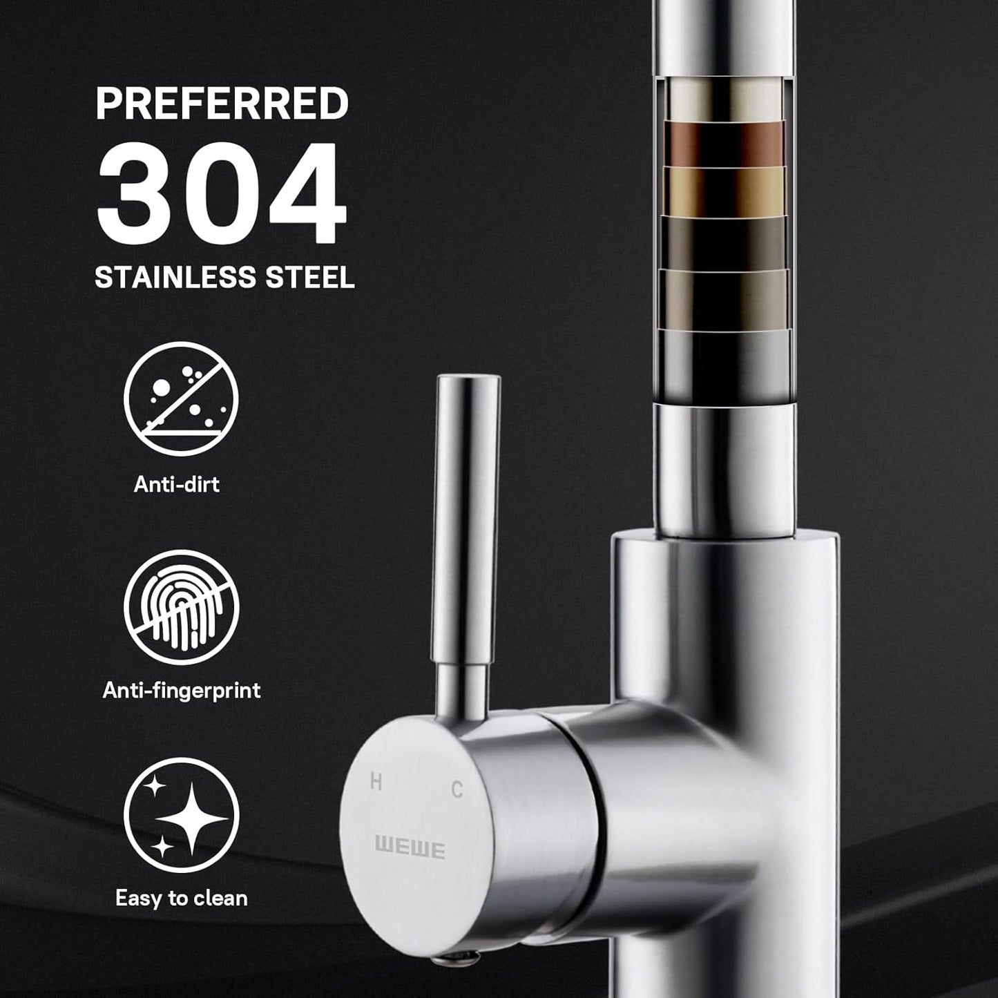 WEWE Single Handle High Arc Brushed Nickel Kitchen Faucet with Pull Down Sprayer