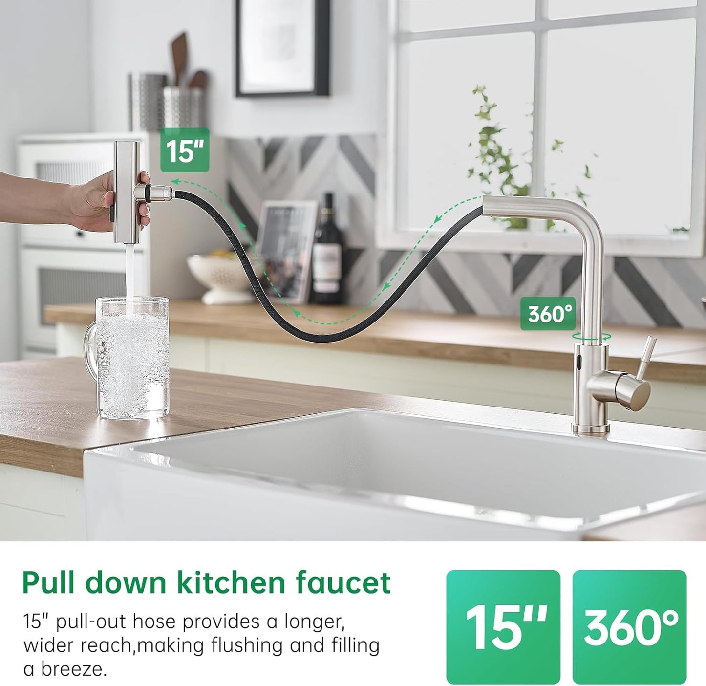 Cenosa Touchless Kitchen Faucet with Motion Sensor and Pull Down Sprayer, Brushed Nickel
