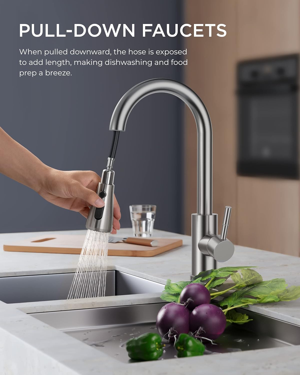FORIOUS Pull Down Sprayer Kitchen Faucet, Brushed Nickel, High Arc Single Handle, Stainless Steel