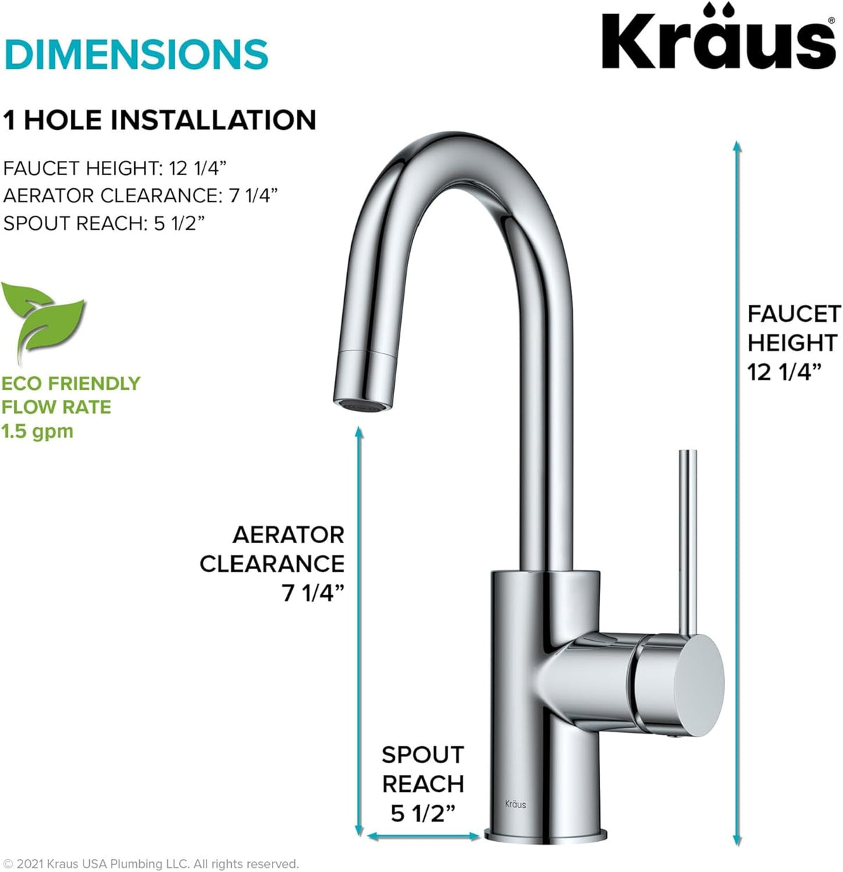 KRAUS Oletto Single Handle Bar Kitchen Faucet, Chrome, KPF-2600CH