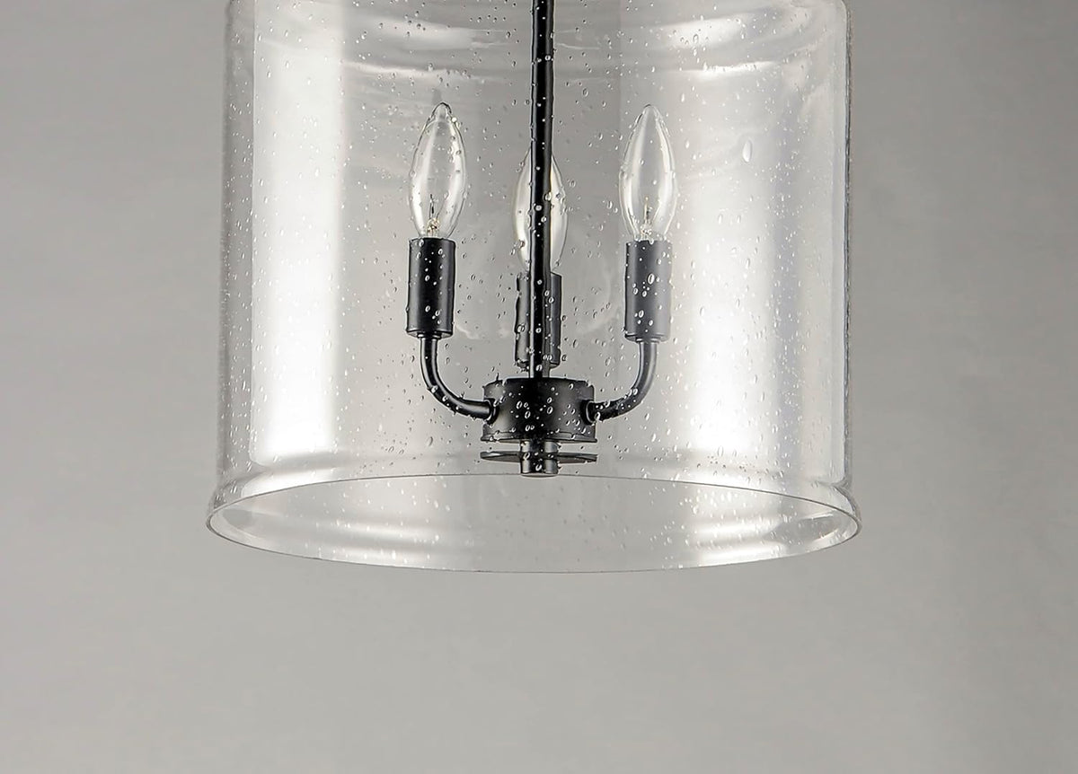 Maxim Lighting Acadia Black Transitional Seeded Glass Bell Pendant Light, 13.75" Diameter x 16" Height, 3-Light