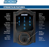 Schlage Camelot Aged Bronze Connect Smart Lock with Built‑In Alarm and Accent Lever Handleset, Left-Hand, Z-Wave