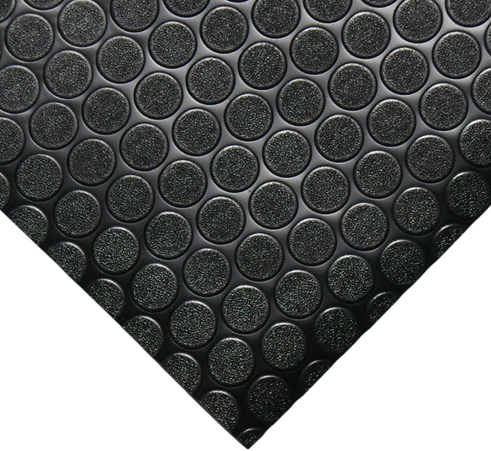 Rubber-Cal "Coin-Grip" Anti-Slip Rubber Mat, 2mm x 4ft x 4ft Rolled Rubber, Black