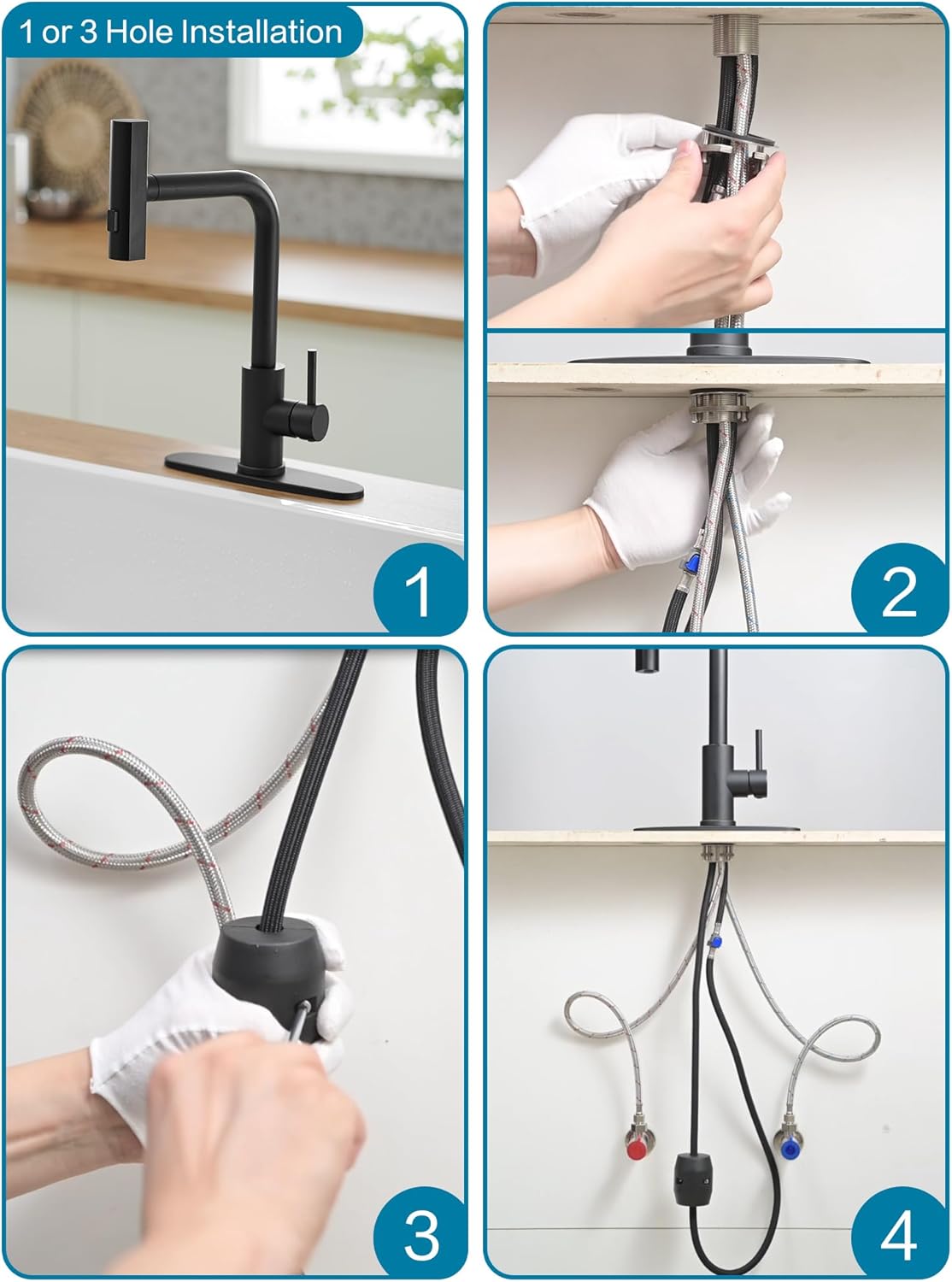 JOOM Black Kitchen Faucet with Pull Down Sprayer, Waterfall Design, Stainless Steel