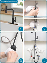 JOOM Black Kitchen Faucet with Pull Down Sprayer, Waterfall Design, Stainless Steel