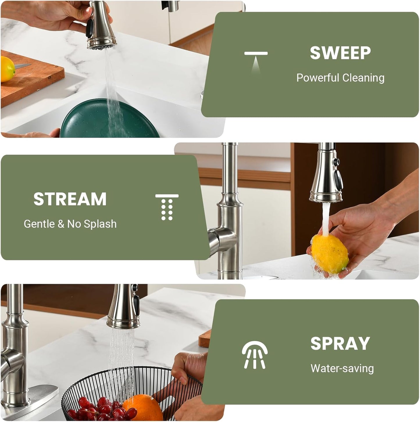 BLYLUND Commercial Kitchen Faucet with Pull Down Sprayer, Brushed Nickel