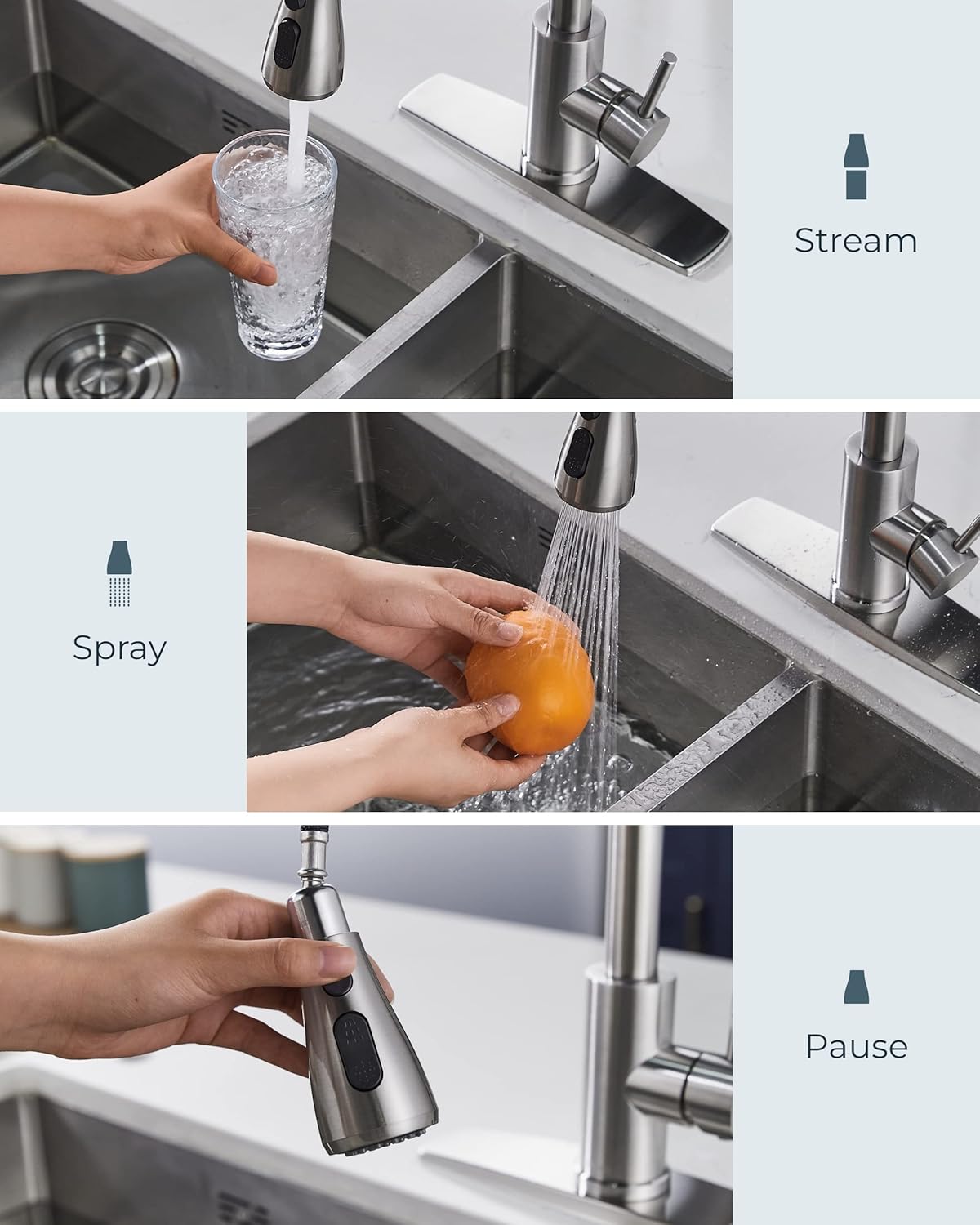 FORIOUS Pull Down Sprayer Kitchen Faucet, Brushed Nickel, High Arc Single Handle, Stainless Steel