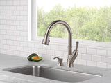 Delta Savile 1-Handle Deck-Mount Pull-Down Kitchen Faucet with Lever Handle, Deck Plate & Soap Dispenser – Stainless
