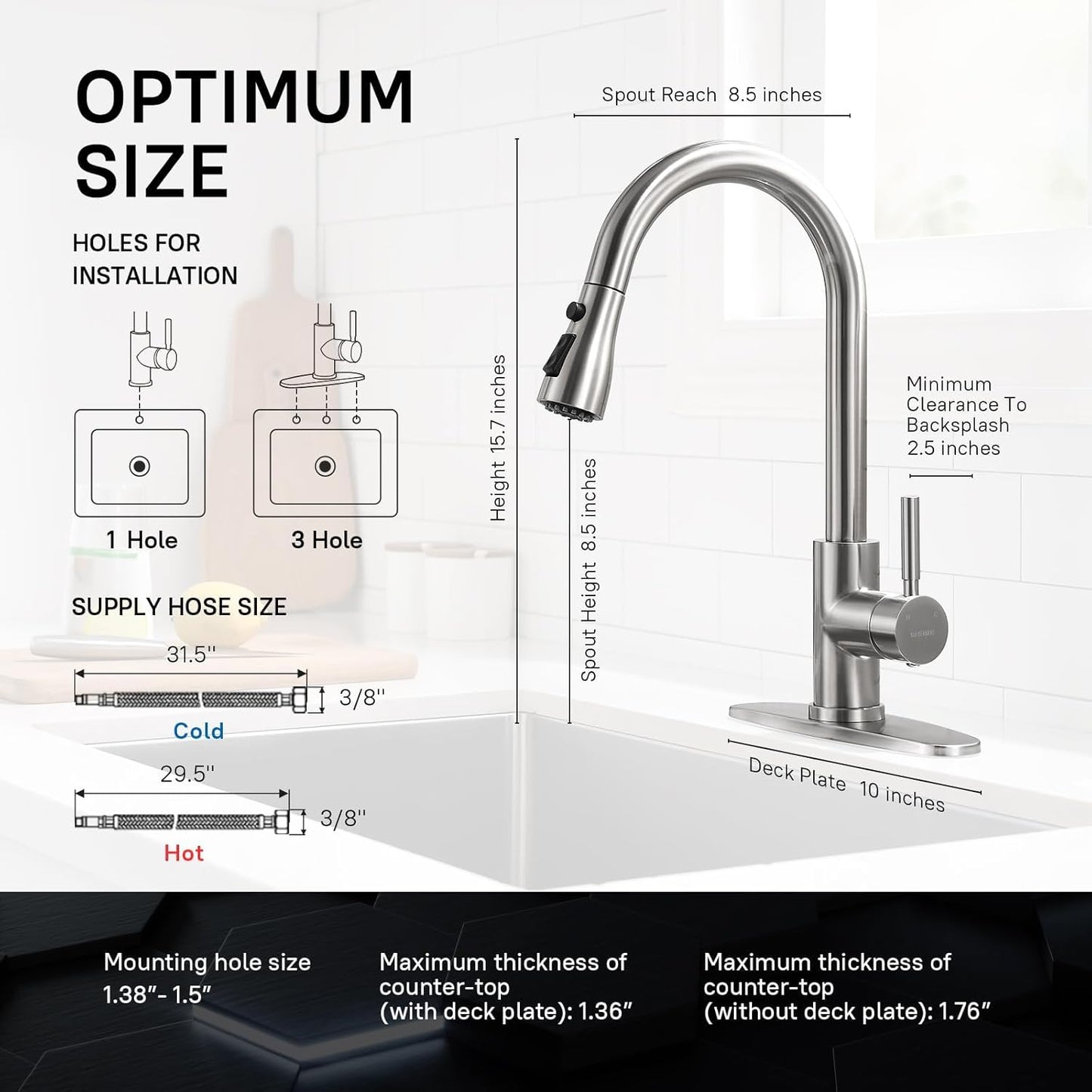 WEWE Single Handle High Arc Brushed Nickel Kitchen Faucet with Pull Down Sprayer