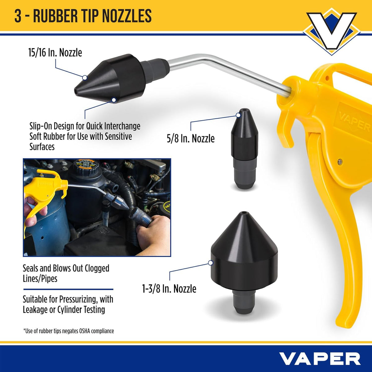 Central Pneumatic 4-Piece Air Blow Gun Set with Rubber Tip Nozzles