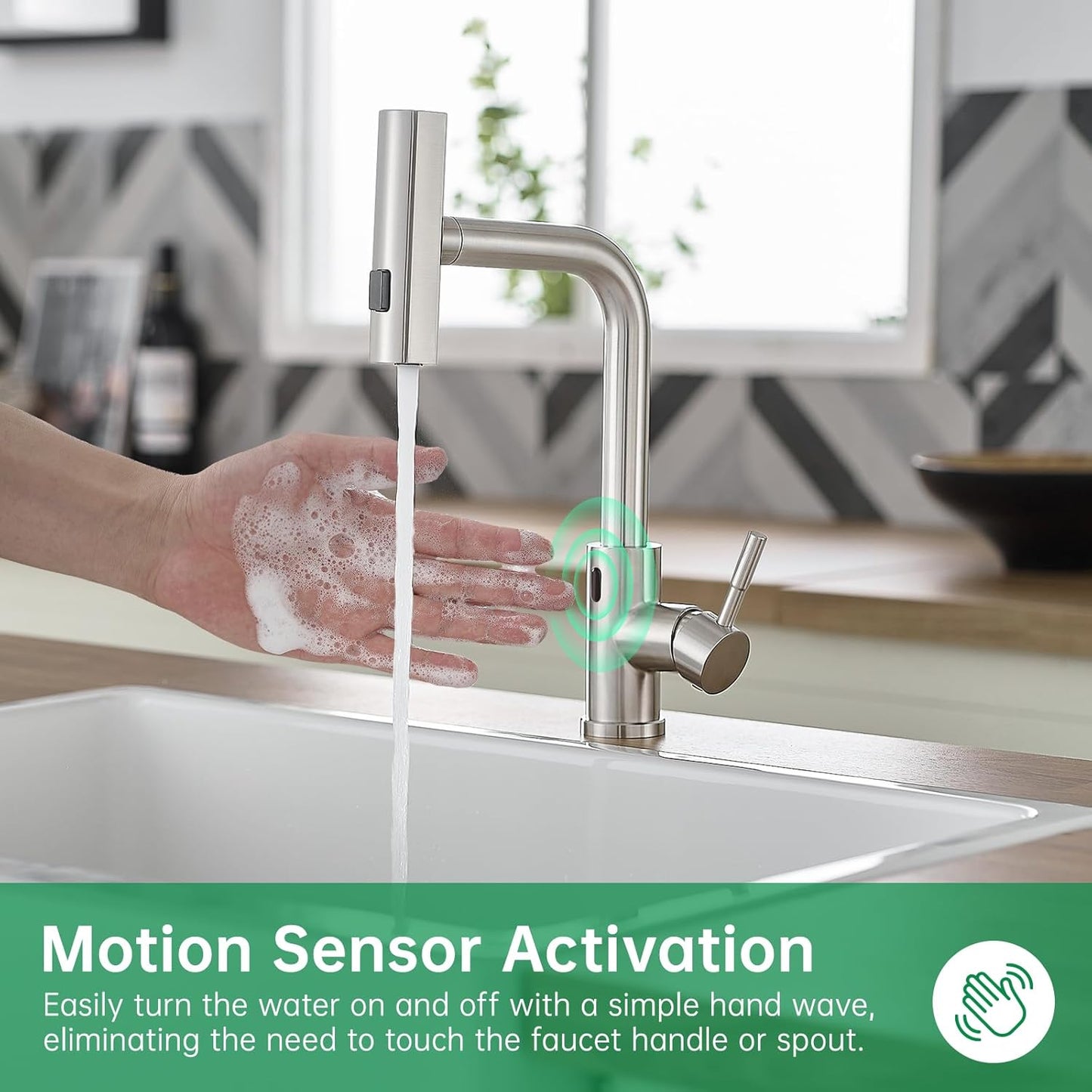 Cenosa Touchless Kitchen Faucet with Motion Sensor and Pull Down Sprayer, Brushed Nickel