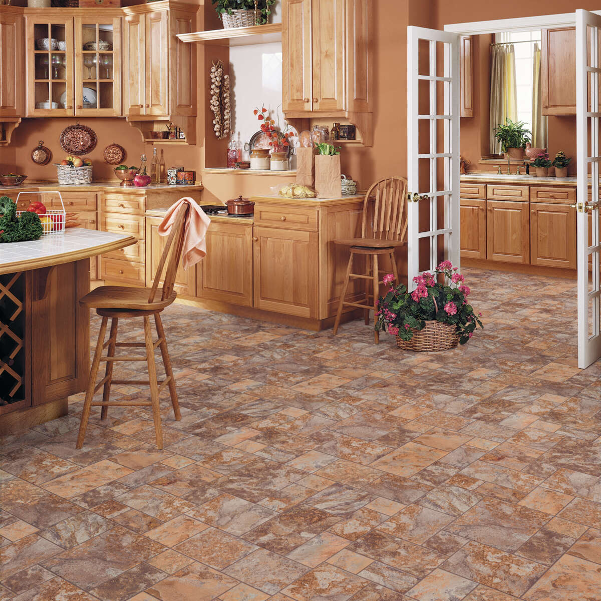 Congoleum AirStep Evolution Terrace 12‑ft W x Cut‑to‑Length Autumn Glow Stone‑Look Low‑Gloss Sheet Vinyl Flooring