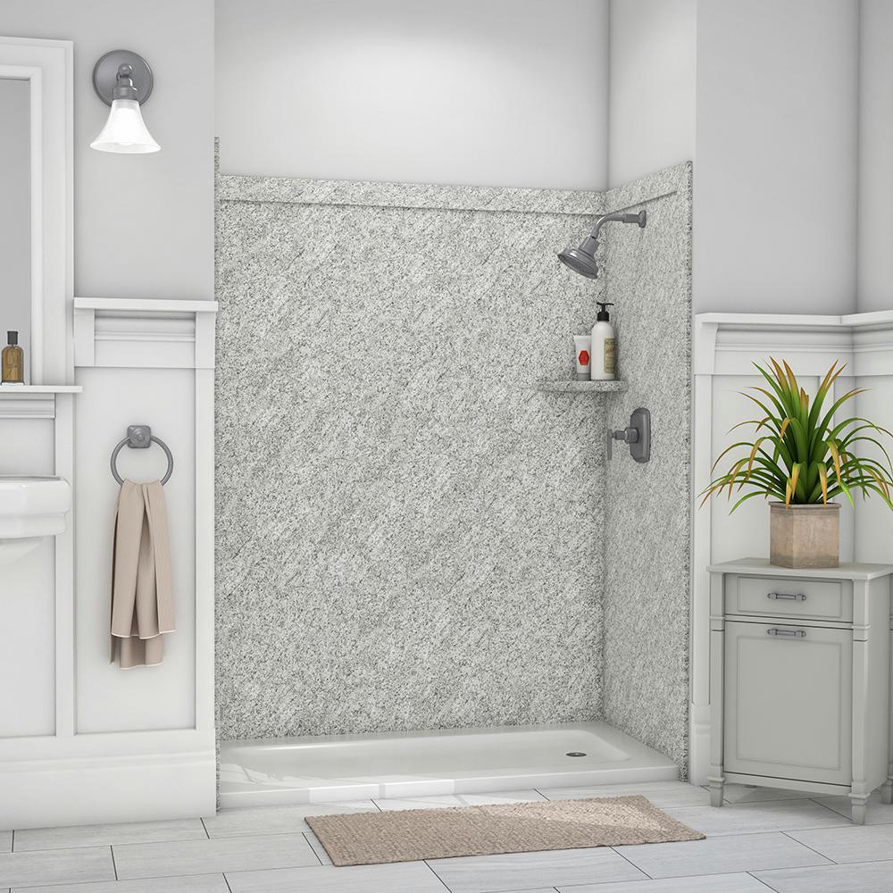 Royale 36 in. x 60 in. x 80 in. 11-Piece Easy Up Adhesive Alcove Bathtub/Shower Wall Surround in Calacatta White - Super Arbor