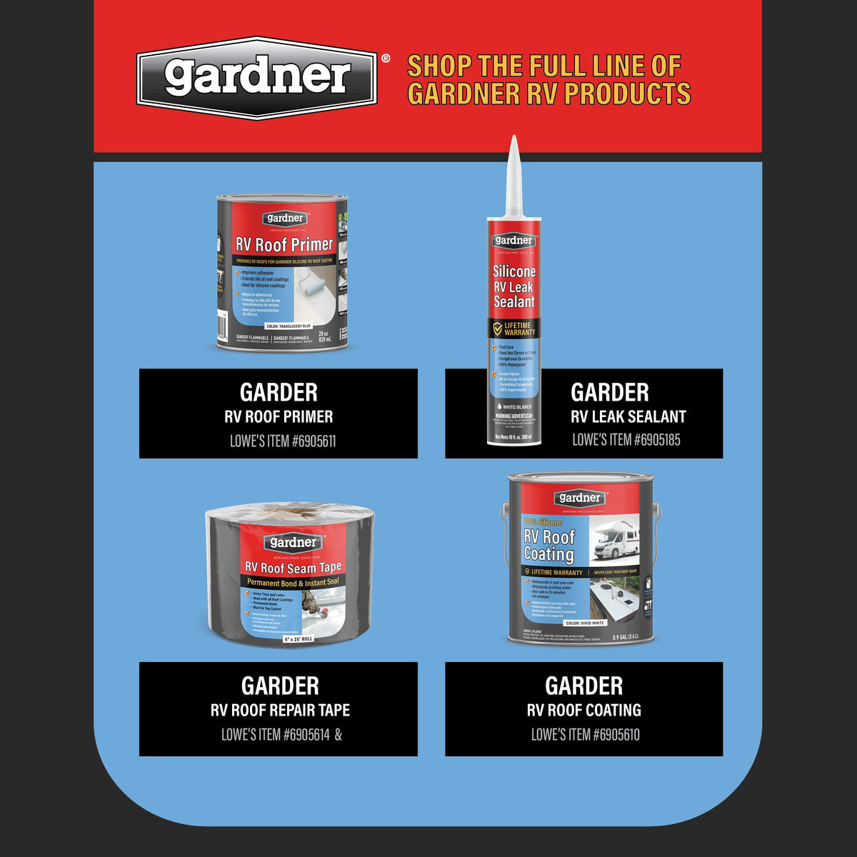Gardner Silicone RV Leak Sealant, White, 10-oz – Waterproof Roof Sealant