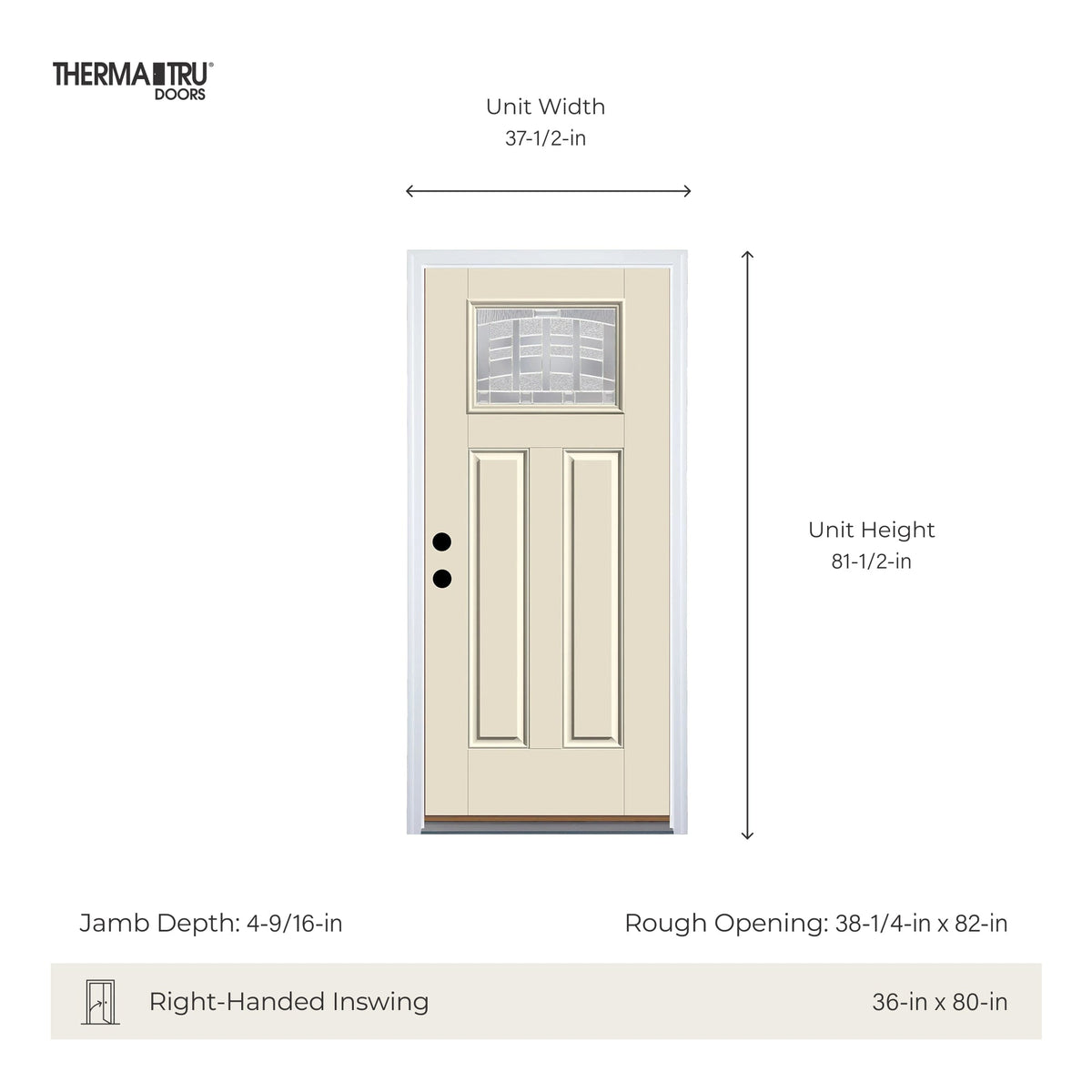Therma-Tru Benchmark Doors Emerson 36-in x 80-in Fiberglass Craftsman Right-Hand Inswing Ready-to-Paint Unfinished Prehung Single Front Door with Brickmould